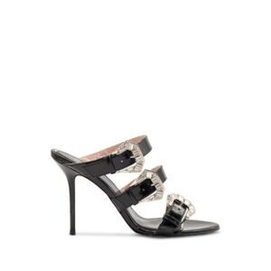 GEDEBE Womens Black Bruna Open Toe Stiletto Slip On Leather Heeled Sandal 38.5